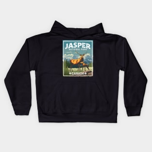 Jasper National Park Deer Vintage Look Kids Hoodie